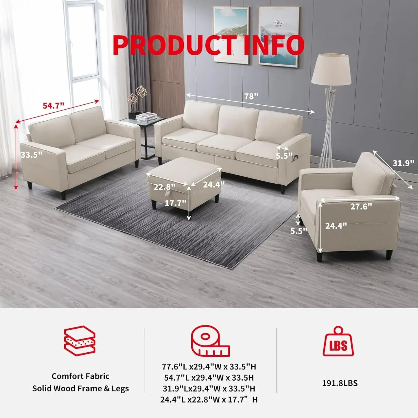 Convertible Sectional Sofa Couch with Storage Ottoman