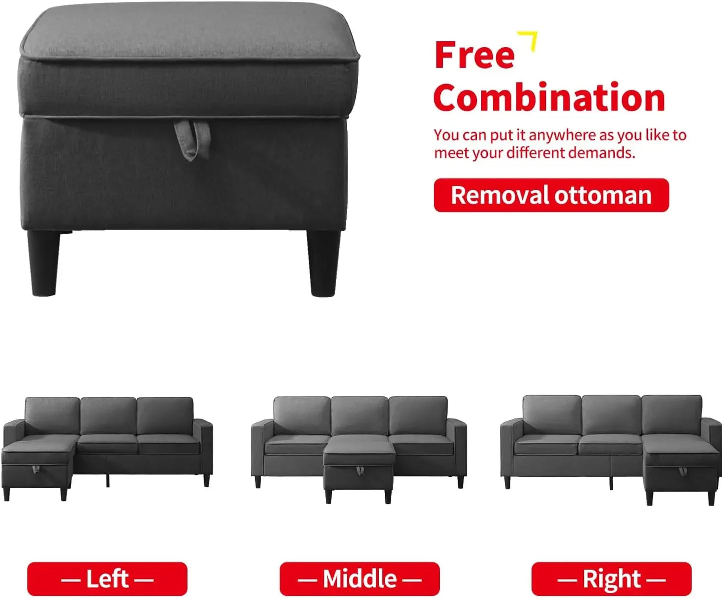 Convertible Sectional Sofa Couch with Storage Ottoman