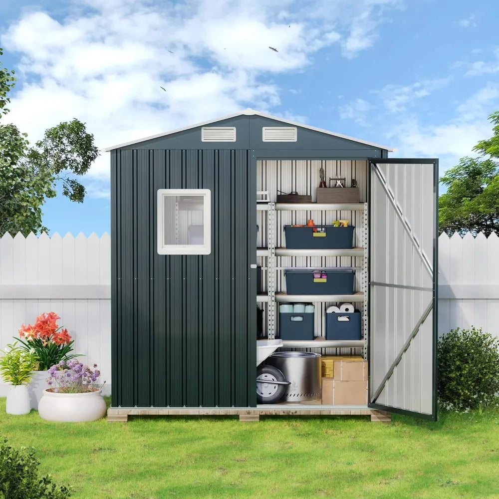 Compact Vertical Outdoor Steel Storage Shed with Lockable Doors