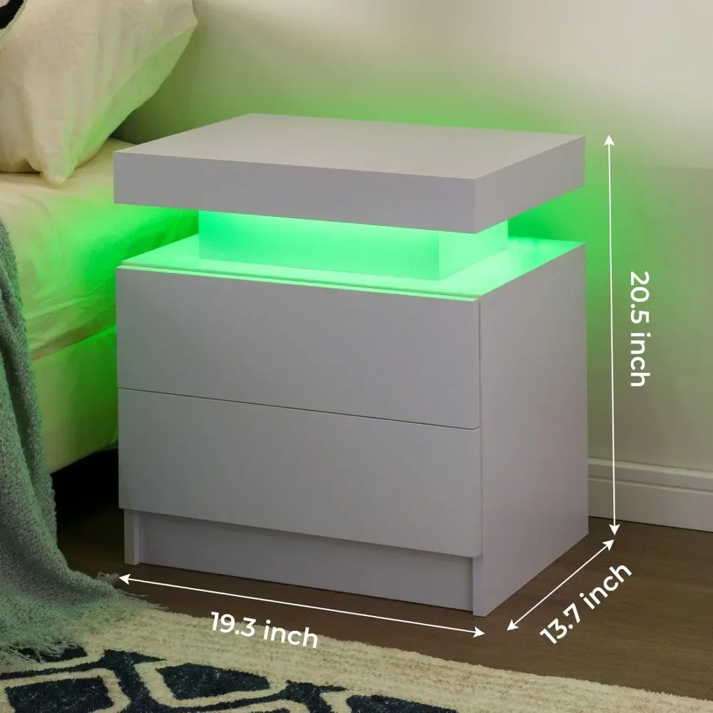 Nightstand Set of 2 LED Nightstand with 2 Drawers