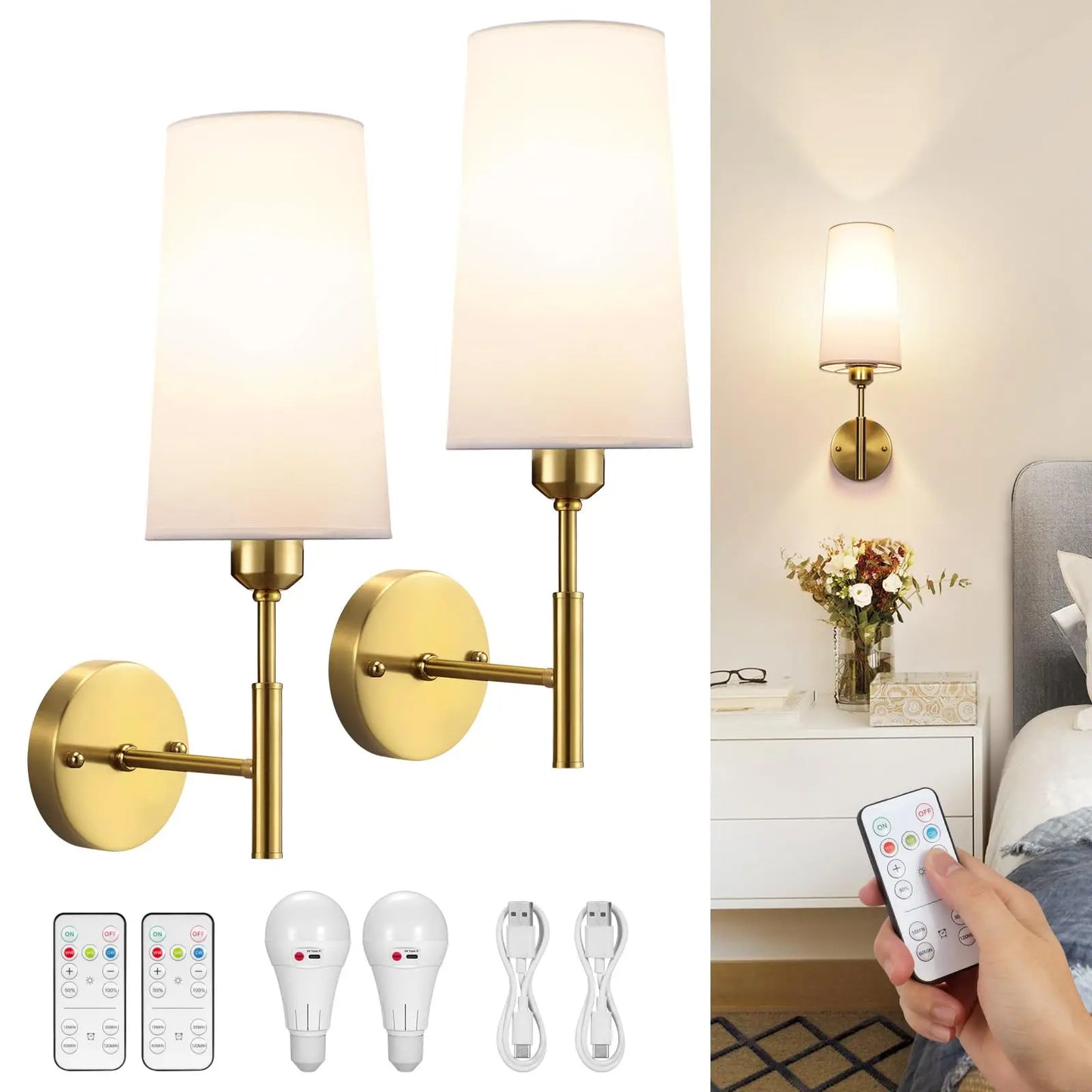 Battery Operated Wall Sconces Set of 2 Dimmable