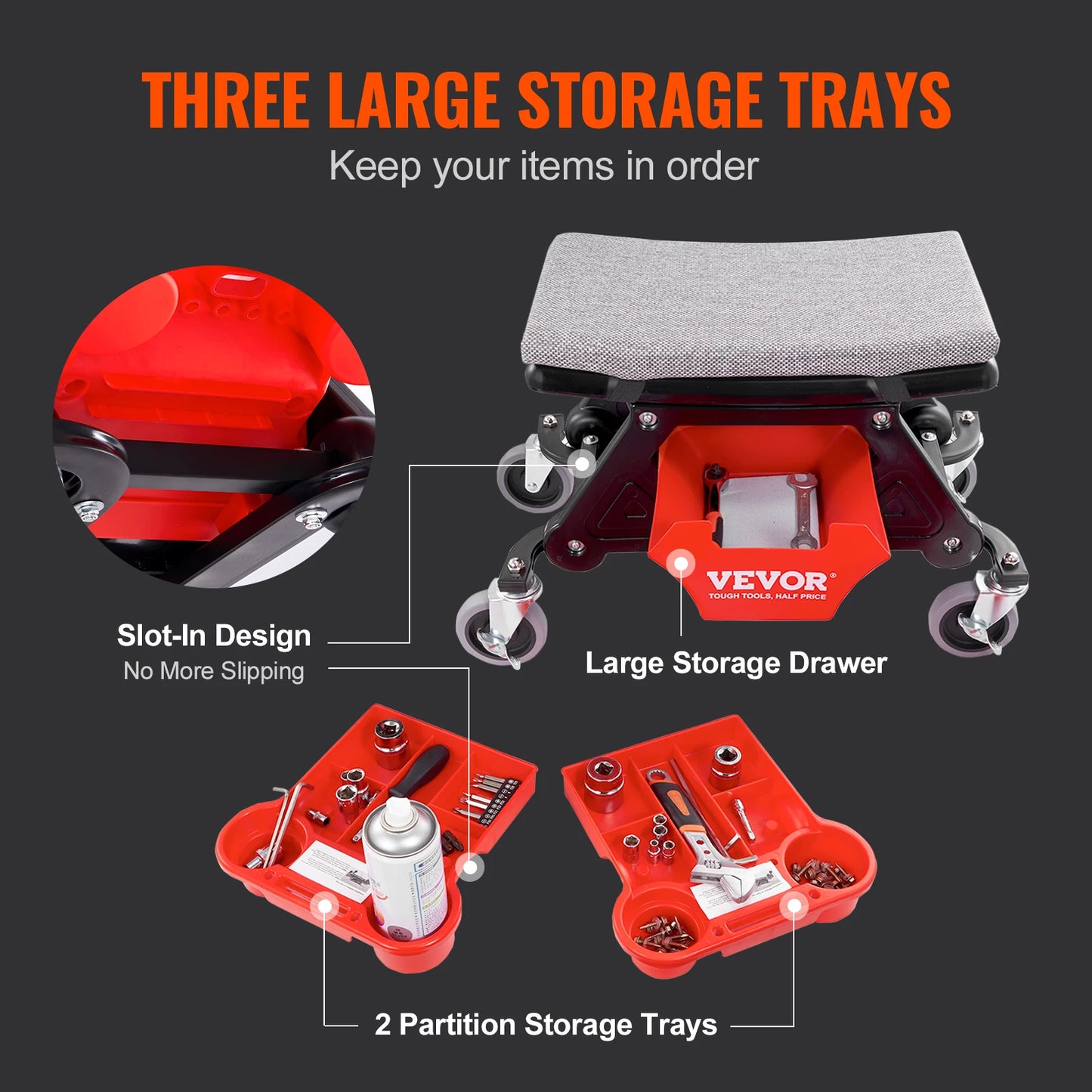 Rolling Mechanic Seat with Tool Trays Drawer