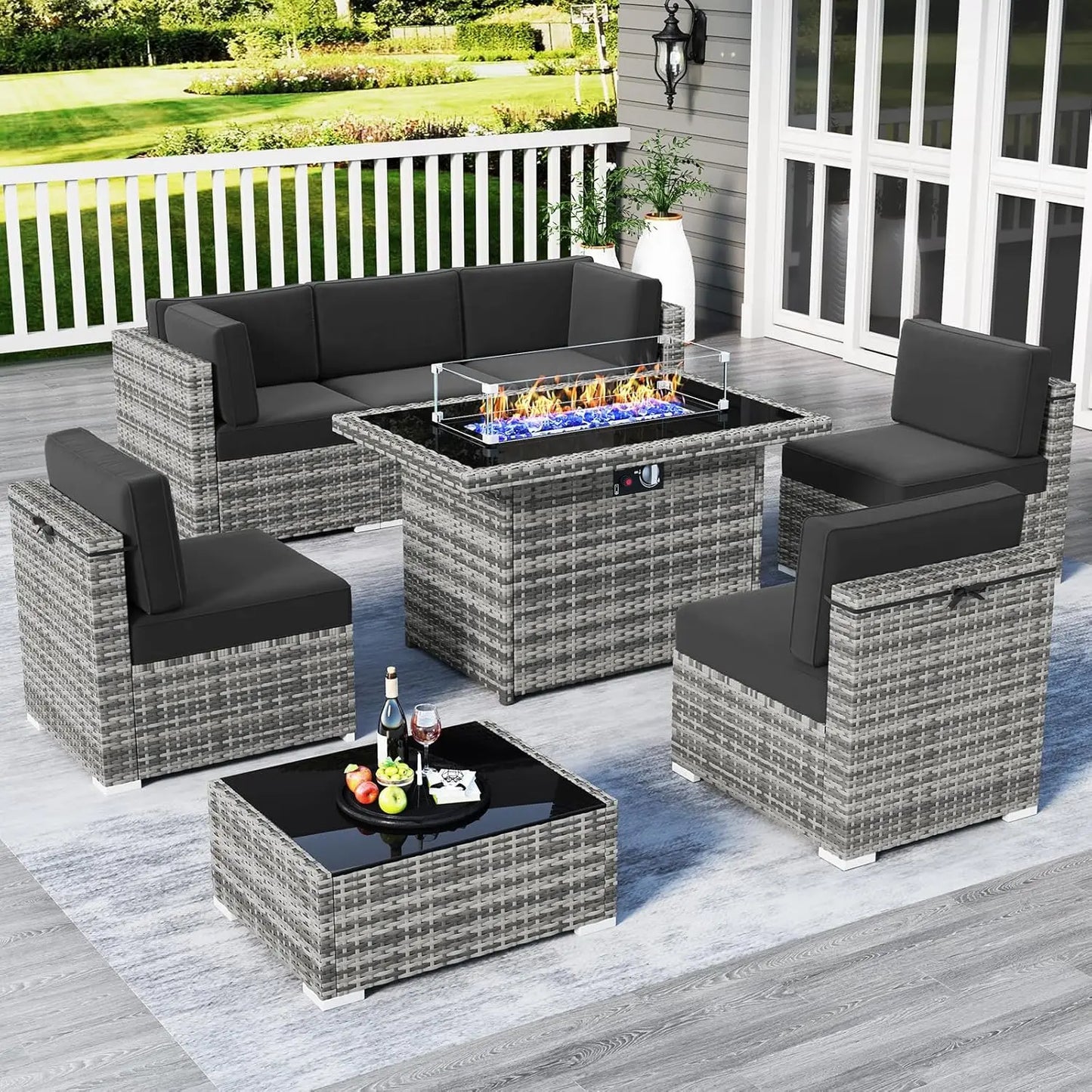 Outdoor Patio Furniture Set with Fire Pit Table