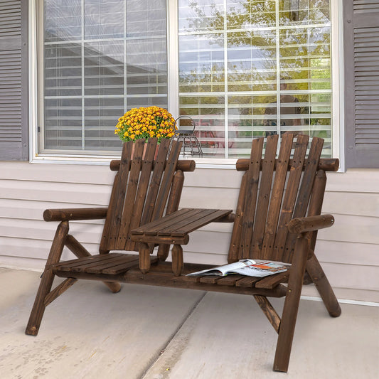 Outdoor Patio Adirondack Double Bench with Center Table