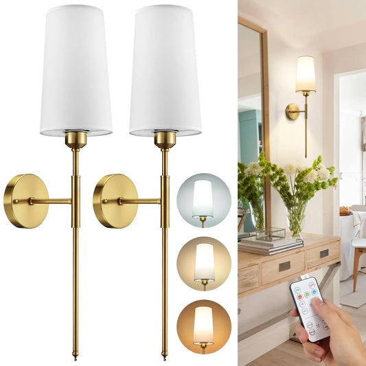 2Pack Gold Wireless Rechargeable Battery Operated Wall Sconces