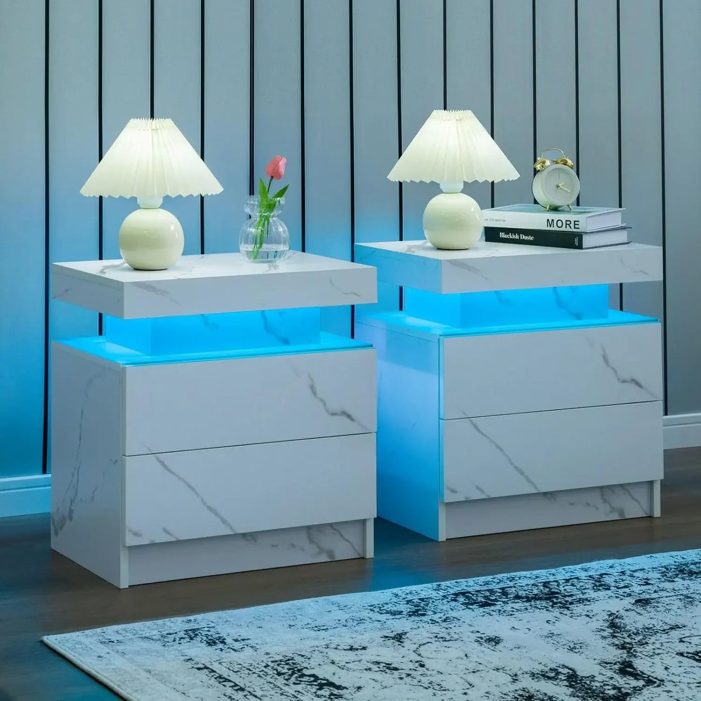 Nightstand Set of 2 LED Nightstand with 2 Drawers