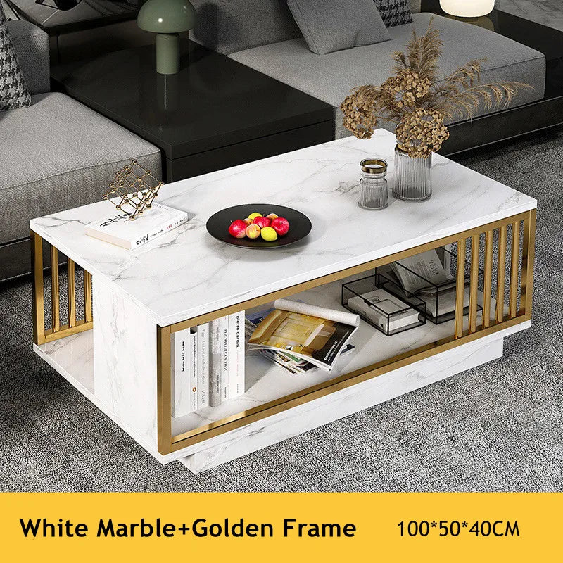 Modern 2-Tier White+Gold Coffee Table