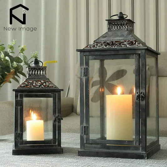 2Pcs Vintage Candle Holder Lanterns Metal, Indoor - Outdoor