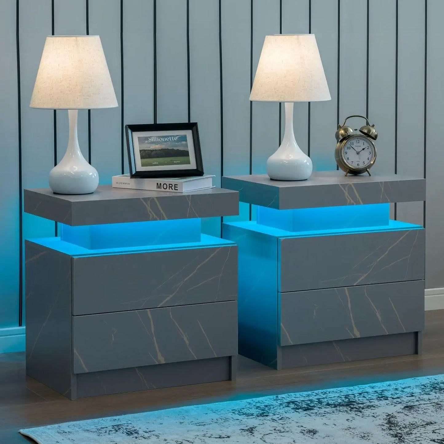 Nightstand Set of 2 LED Nightstand with 2 Drawers