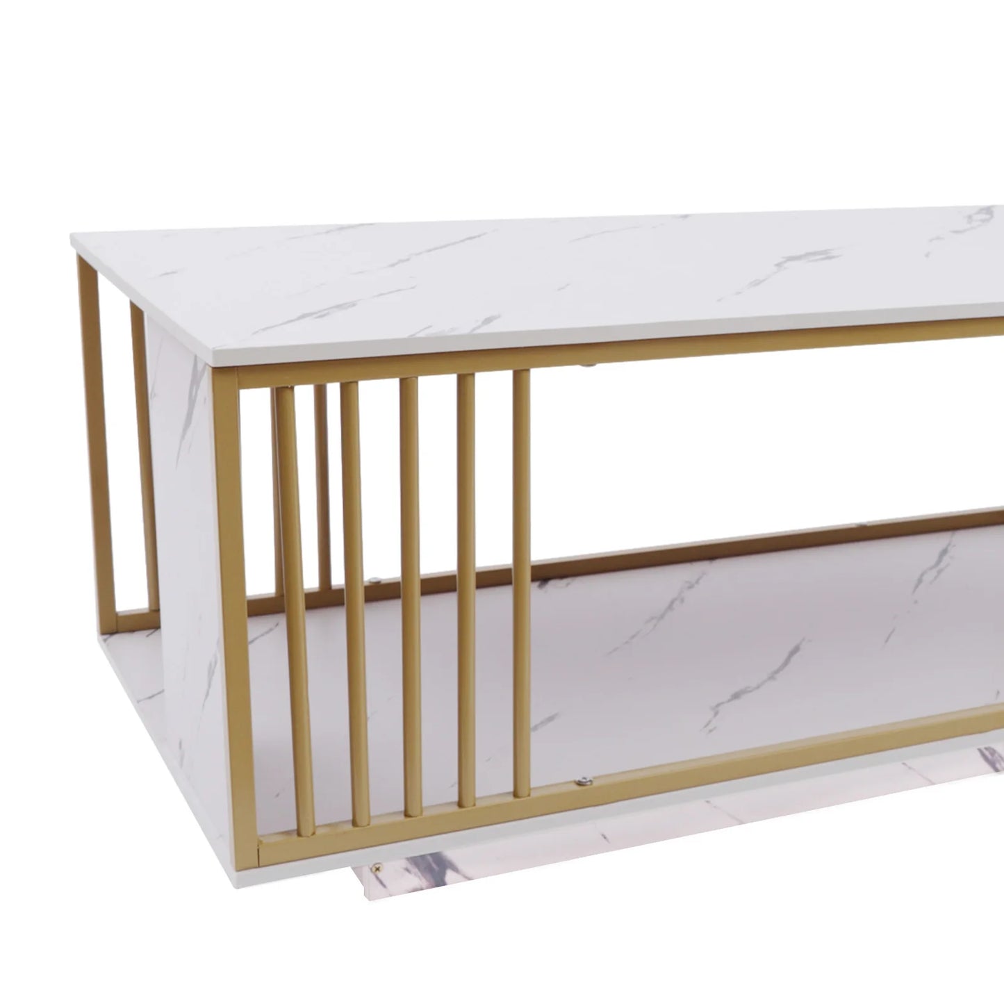 Modern 2-Tier White+Gold Coffee Table