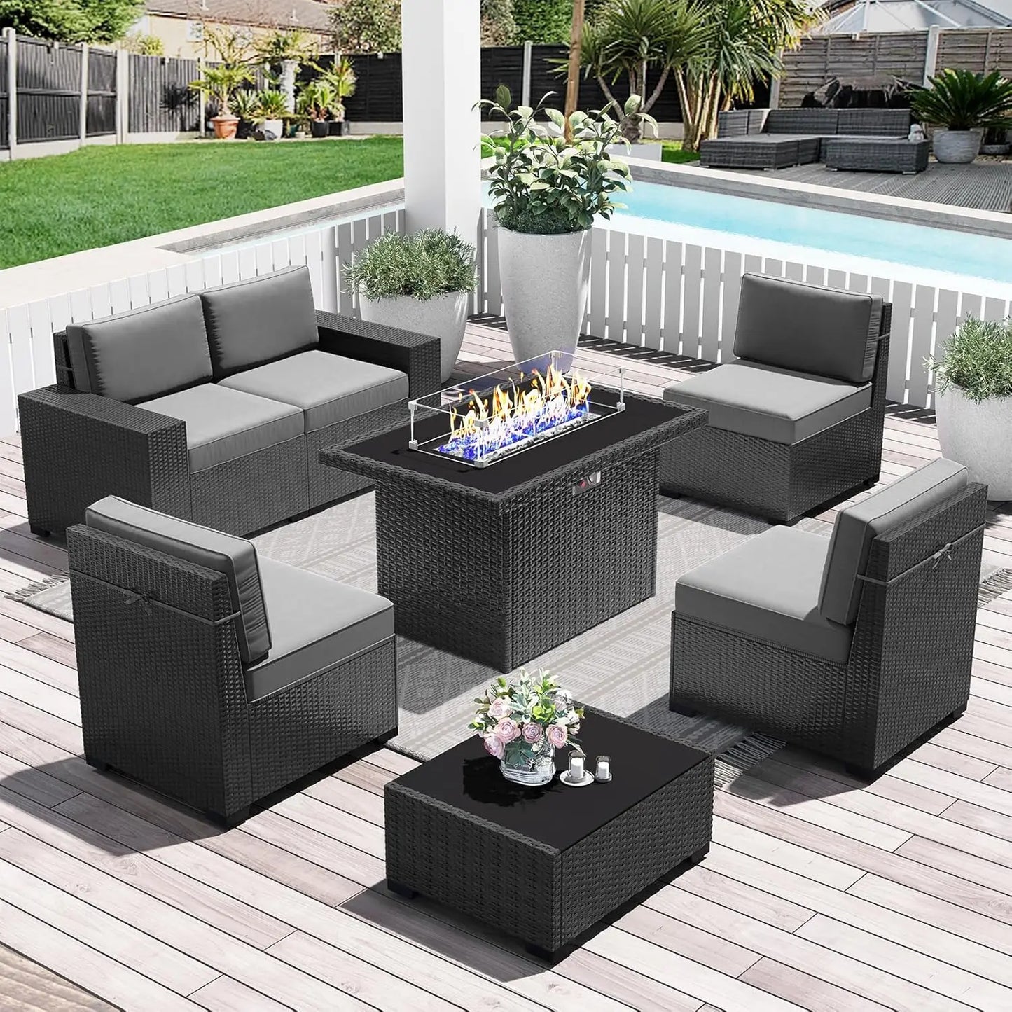 Outdoor Patio Furniture Set with Fire Pit Table