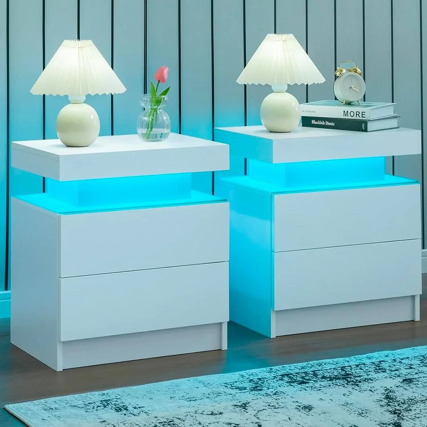 Nightstand Set of 2 LED Nightstand with 2 Drawers