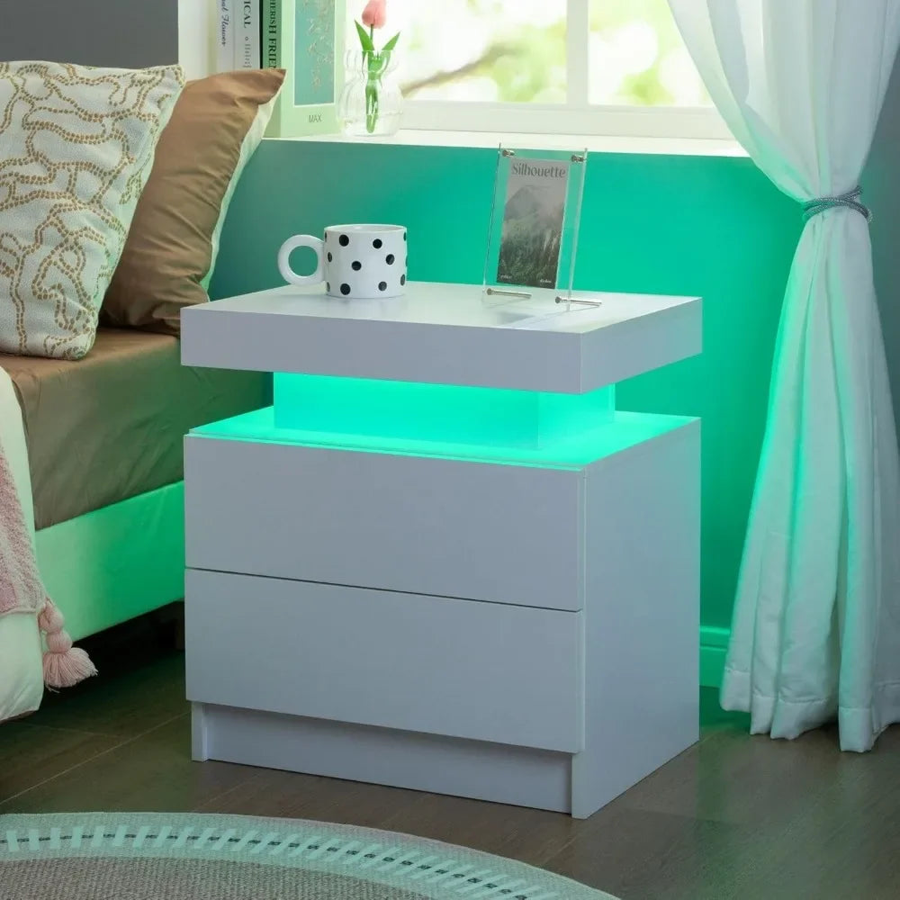 Nightstand Set of 2 LED Nightstand with 2 Drawers