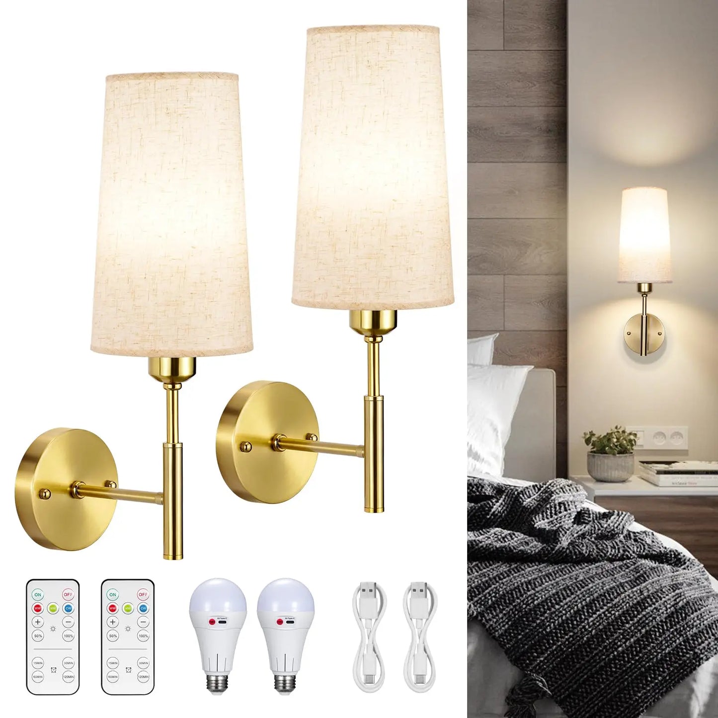 Battery Operated Wall Sconces Set of 2 Dimmable