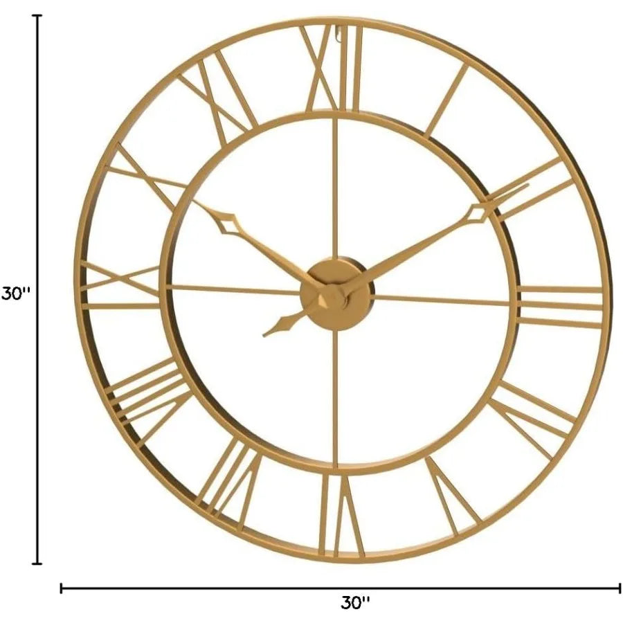 Large Champagne Gold Metal Roman Numeral Wall Clock