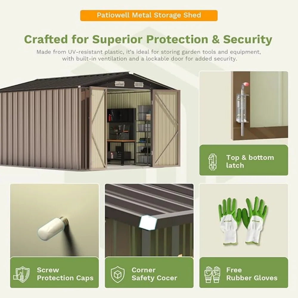 Steel Yard Shed with Lockable Doors, Utility and Tool Storage