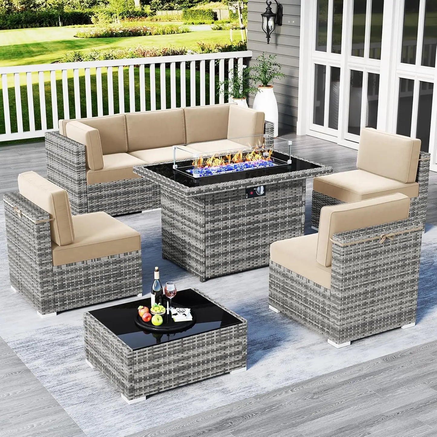 Outdoor Patio Furniture Set with Fire Pit Table