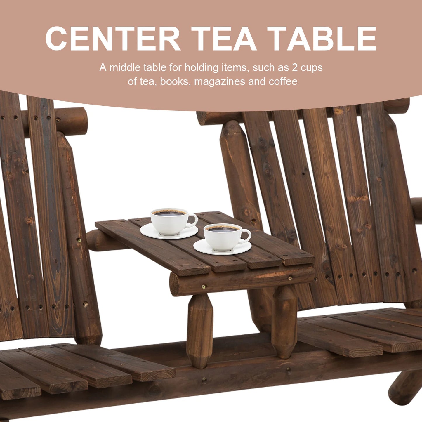 Outdoor Patio Adirondack Double Bench with Center Table