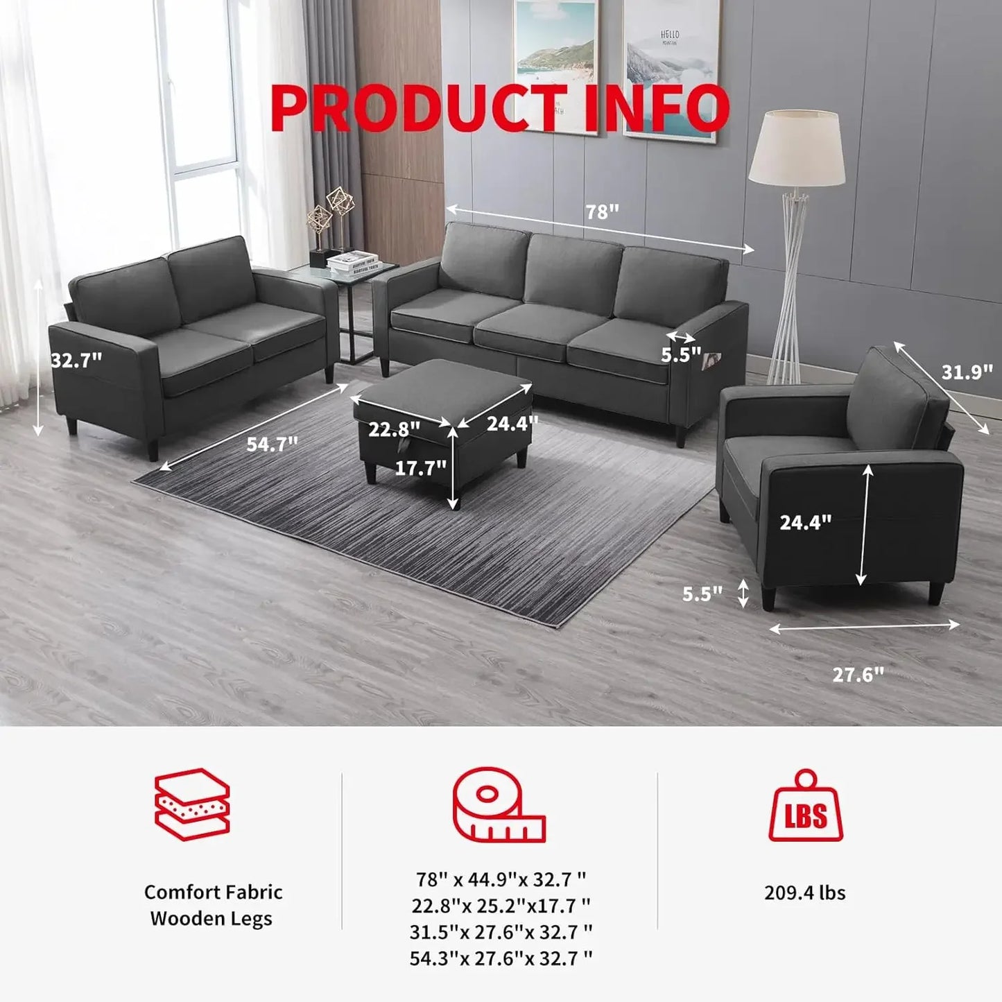 Convertible Sectional Sofa Couch with Storage Ottoman