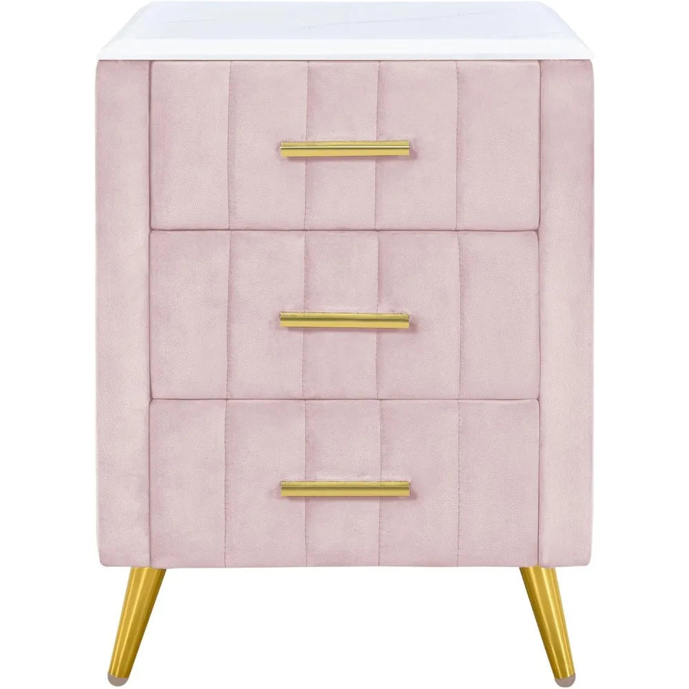 Velvet Upholstered Nightstand with Faux Marble Top