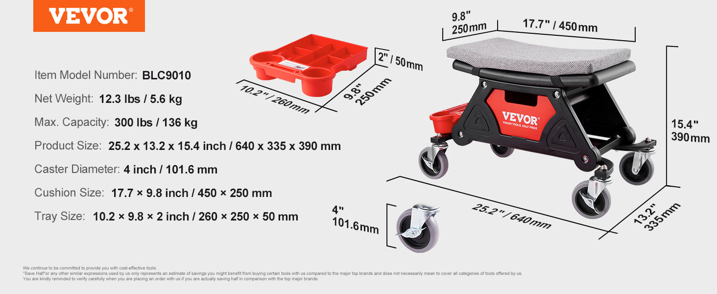 Rolling Mechanic Seat with Tool Trays Drawer